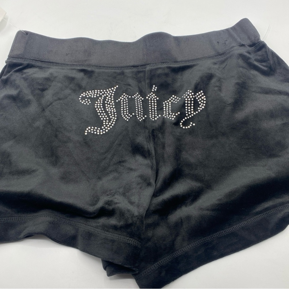 JUICY COUTURE Velour Bling Tracksuit Hoodie & Shorts Black Bling Gems Medium - Picture 6 of 7